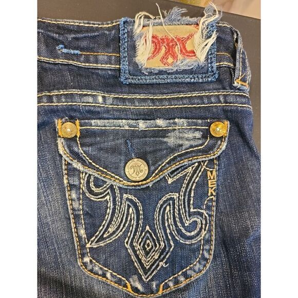 MEK Jeans Denim DARK Blue OAXACA Jeans, Boot Cut By Miss Me | 28 Big Stitch EUC - Picture 8 of 15